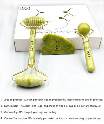 Anti-Aging Naturstein Rosa Weiß Mini Gesichtshaut Custom Magnetische Box Verpackung Grüne Jade Roller