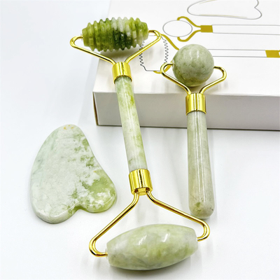 Home Jade Roller mit Natur Xiuyan Stone Beauty Green Gesichts Eis Roller und Custom Box