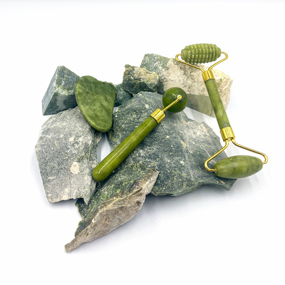 2024 Doppelkopf Xiuyan Stein Jade Roller und Gua Sha Set für Hautpflege Wasserdicht Ja