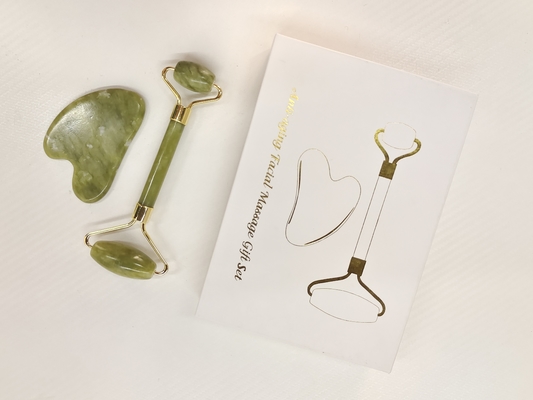 2024 Doppelkopf Xiuyan Stein Jade Roller und Gua Sha Set für Hautpflege Wasserdicht Ja