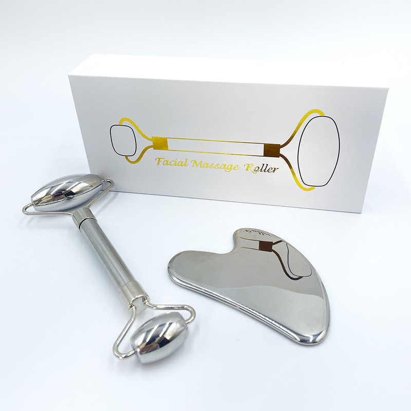 Grünes Gesicht Gesundheitsmassage Roller Gua Sha Werkzeug in 304 Edelstahl mit Custom Logo